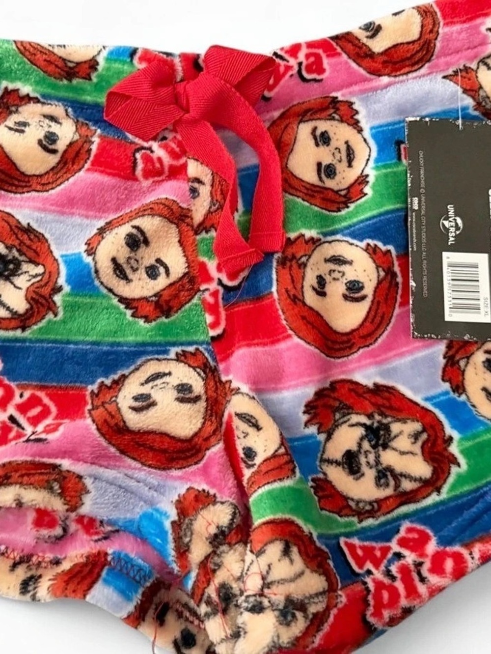 Chucky Print Fleece Shorts Pink XL NWT
